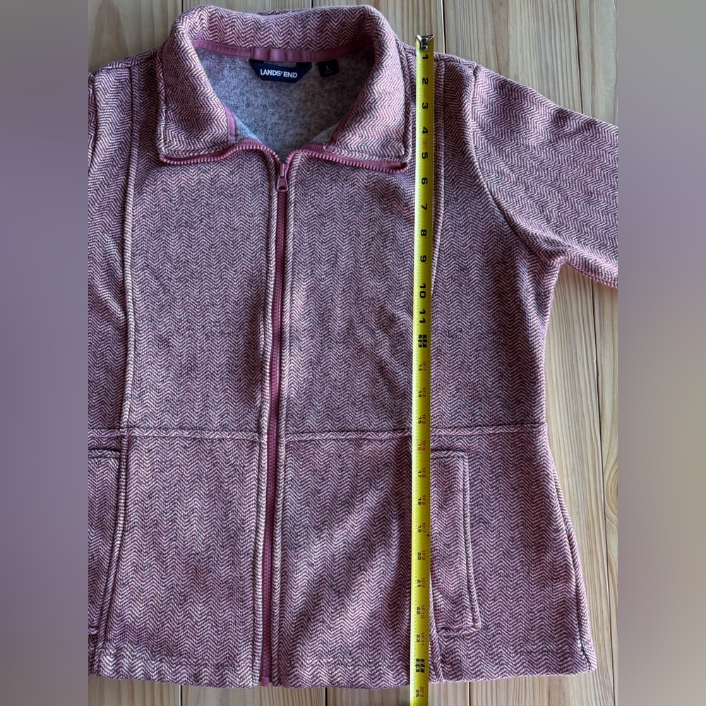 Lands' End Women's Pink Herringbone Full Zip Fleece Utility Jacket Size Large L - Picture 8 of 14